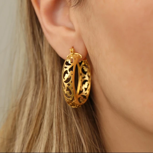 925 Ayar Gümüş Sarmaşık Desenli Halka Küpe Çap:2,7 cm ürün görseli 1