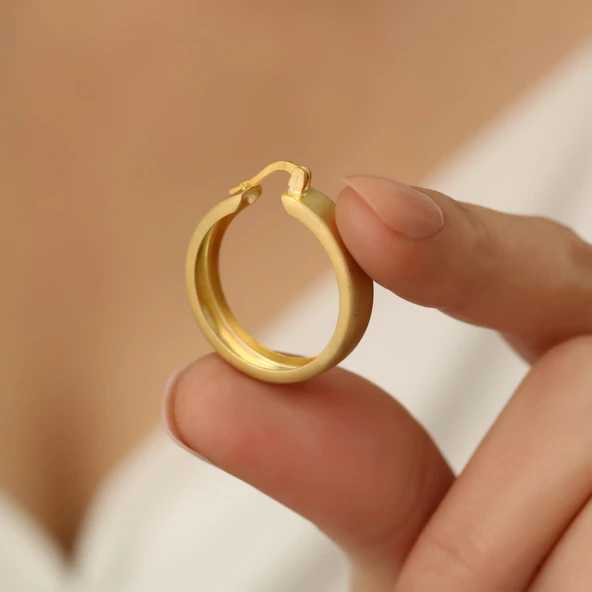 925 Ayar Gümüş Altın Rengi Halka Küpe Çap:2,10 cm - 5