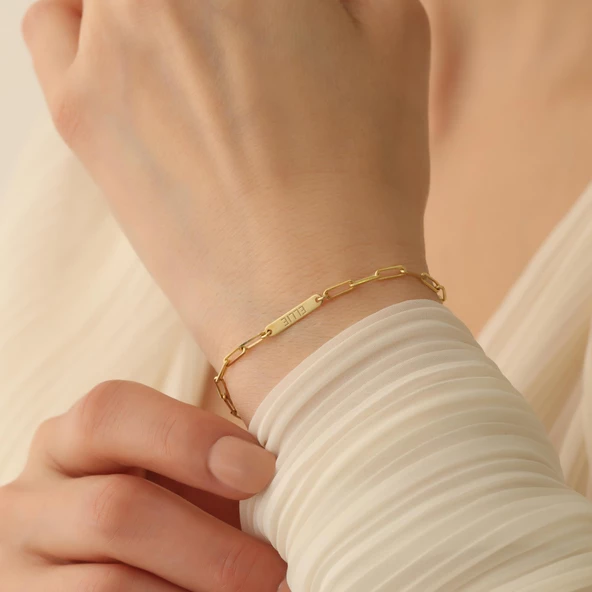 925 Ayar Gümüş Kişiye Özel İsim Yazılı Ataç Bileklik - CB0122 - Resim 3