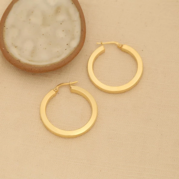 925 Ayar Gümüş Büyük Boy Kare Hoop Halka Küpe - E00240 - 4