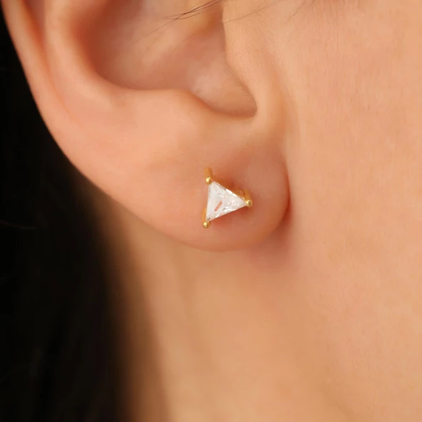 925 Ayar Gümüş Swarovski Üçgen Taşlı Küpe - ES00120 ürün görseli 1