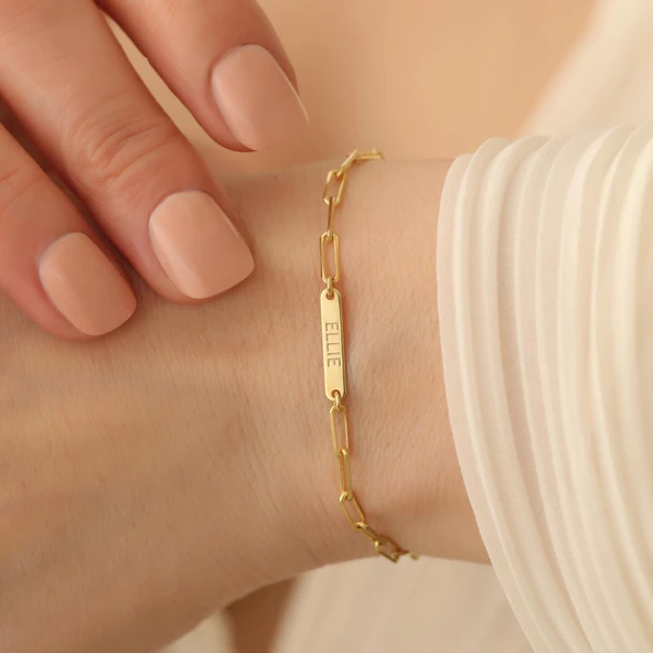 925 Ayar Gümüş Kişiye Özel İsim Yazılı Ataç Bileklik - CB0122 - Resim 5