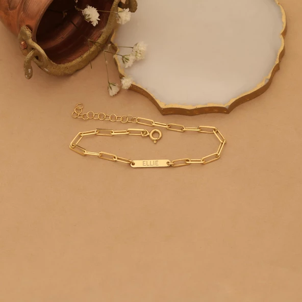 925 Ayar Gümüş Kişiye Özel İsim Yazılı Ataç Bileklik - CB0122 ürün görseli 1