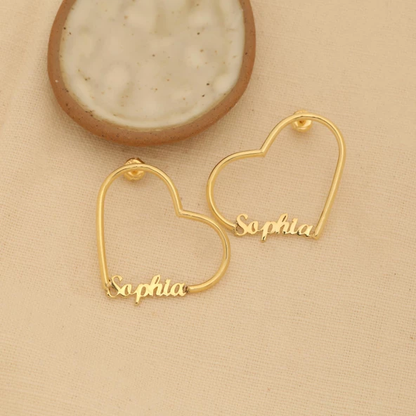 925 Ayar Gümüş Kişiye Özel İsim Yazılı Kalp Hoop Küpe - E00243 - Resim 5