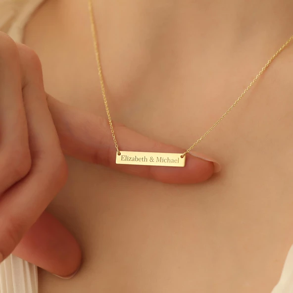 14 Ayar Mikron Altın Kaplama İsim Yazılı Plaka Gümüş Kolye - CN00231 ürün görseli 1