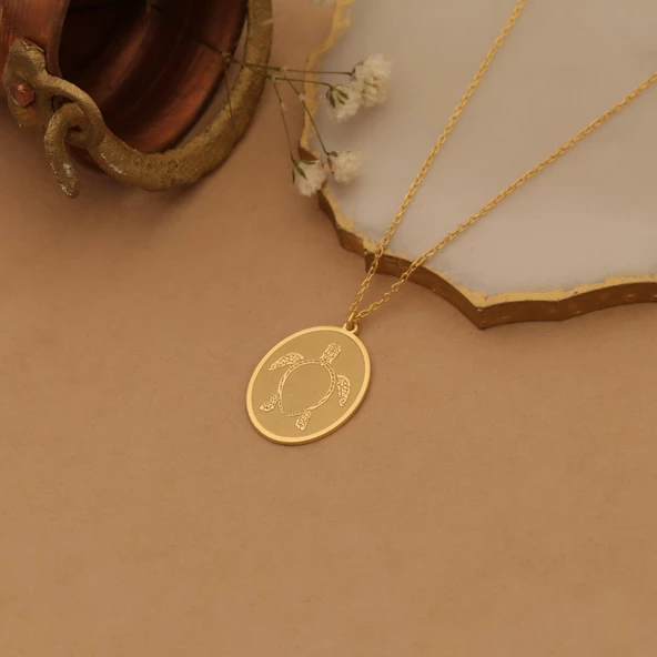 925 Ayar Gümüş Vintage Kaplumbağa Figürlü Kolye - CN00230 - 5