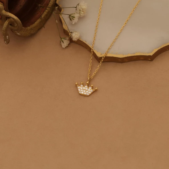 925 Ayar Gümüş Zirkon Taşlı Kral Tacı Kolye - CNS00138 - Resim 5