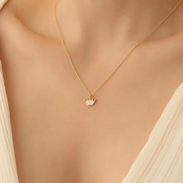 925 Ayar Gümüş Zirkon Taşlı Kral Tacı Kolye - CNS00138 - Resim 2