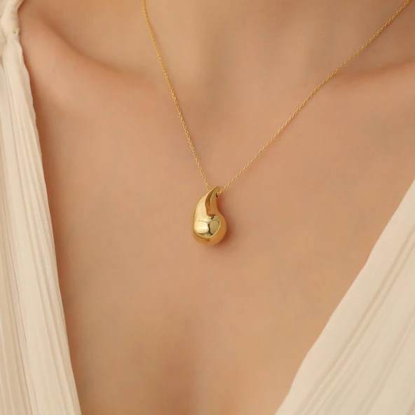 14 Ayar Mikron Altın Kaplama Damla Formlu Kolye - CN00225 - Resim 2