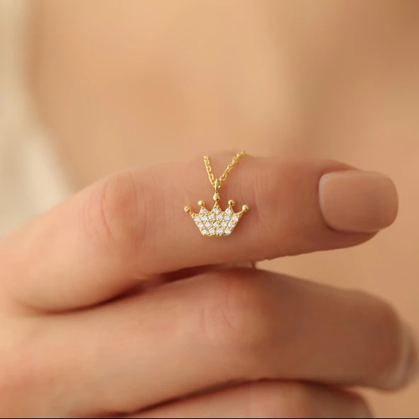 925 Ayar Gümüş Zirkon Taşlı Kral Tacı Kolye - CNS00138 - Resim 4