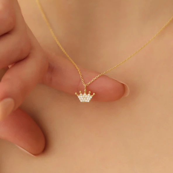 925 Ayar Gümüş Zirkon Taşlı Kral Tacı Kolye - CNS00138 ürün görseli 1