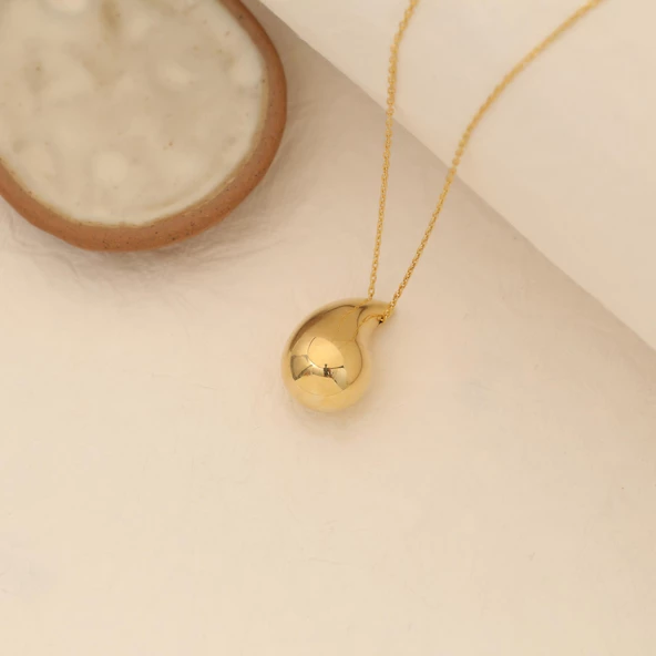 14 Ayar Mikron Altın Kaplama Damla Formlu Kolye - CN00225 - Resim 4