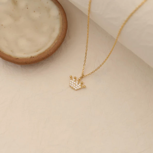 925 Ayar Gümüş Zirkon Taşlı Kral Tacı Kolye - CNS00138 - Resim 3