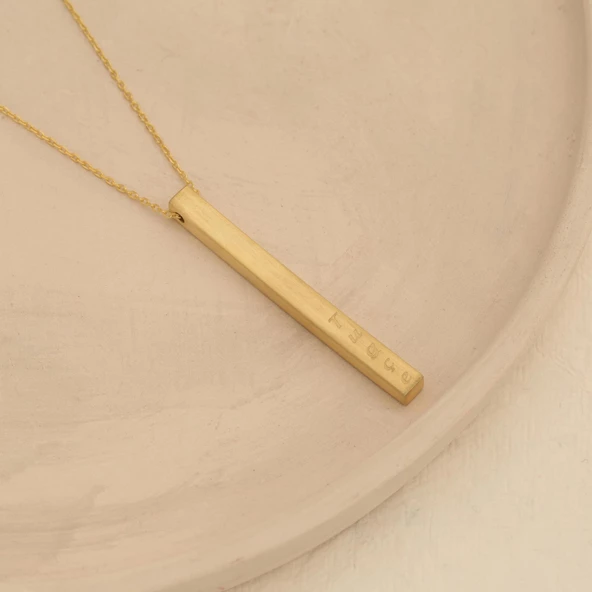 14 Ayar Mikron Kaplama Kişiye Özel İsim Kazımalı Barlı Gümüş Kolye - CN00244 - Resim 5