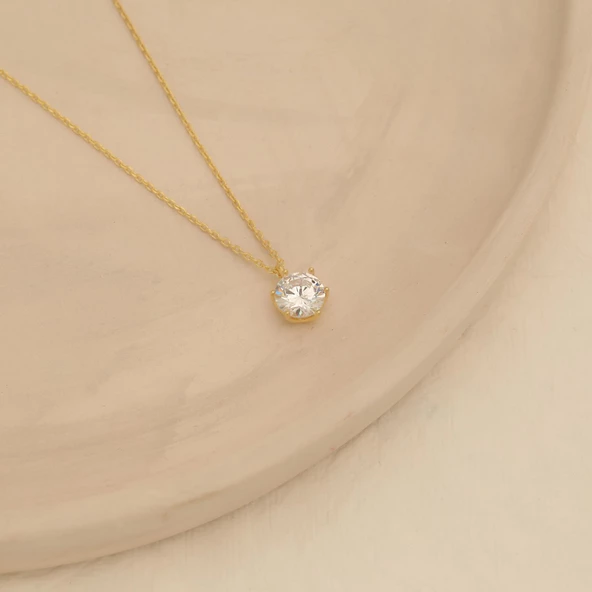 925 Ayar Gümüş 6 Tırnaklı Tek Taş Kolye - Çap 7 mm - CNS00143 - Resim 4