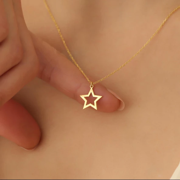14 Ayar Mikron Altın Kaplama Yıldız Figürlü Minimal Kolye - CN00234 - Resim 4