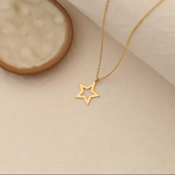 14 Ayar Mikron Altın Kaplama Yıldız Figürlü Minimal Kolye - CN00234 - Resim 3