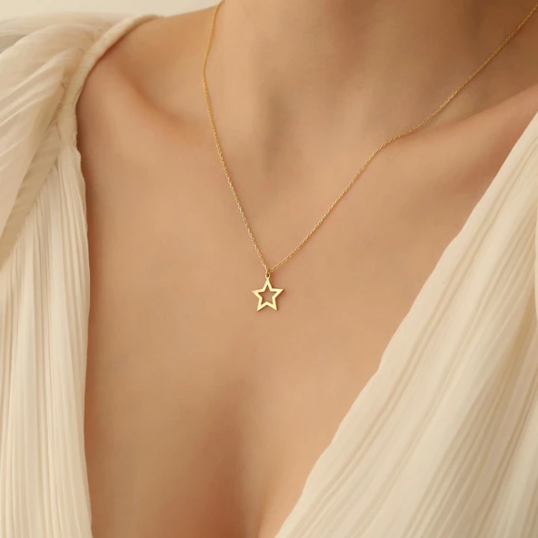 14 Ayar Mikron Altın Kaplama Yıldız Figürlü Minimal Kolye - CN00234 - Resim 2