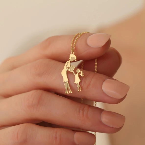 14 Ayar Mikron Kaplama Anne ve Kızı Kolye - CN00250 ürün görseli 1