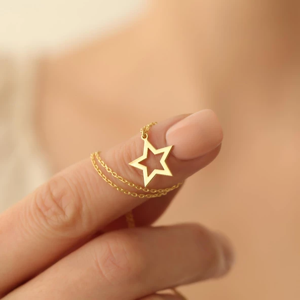 14 Ayar Mikron Altın Kaplama Yıldız Figürlü Minimal Kolye - CN00234 ürün görseli 1