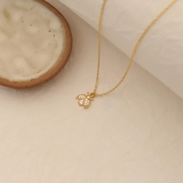 925 Ayar Gümüş Zirkon Taşlı Uğur Böceği Kolye - CNS00157 - Resim 4