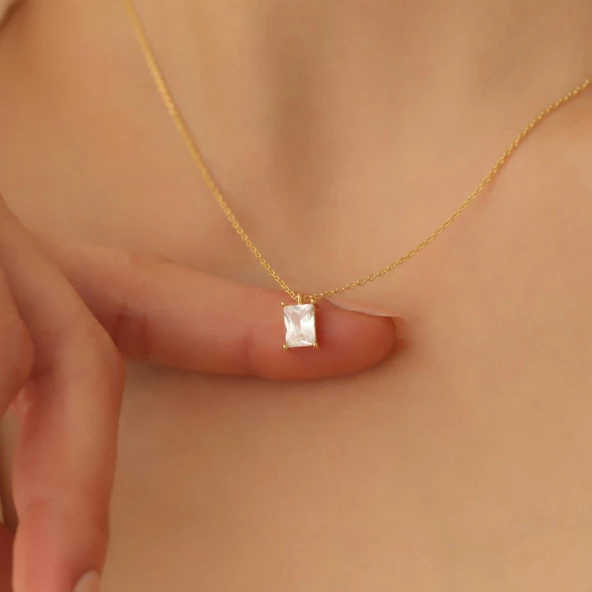 925 Ayar Gümüş Kristal Taşlı Baget Kolye - Çap 8.50 mm - CNS00152