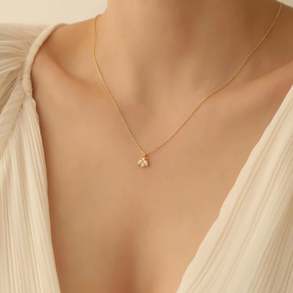 925 Ayar Gümüş Zirkon Taşlı Uğur Böceği Kolye - CNS00157 - Resim 2