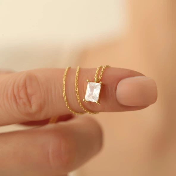 925 Ayar Gümüş Kristal Taşlı Baget Kolye - Çap 8.50 mm - CNS00152 - 4