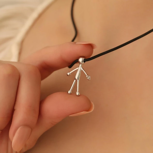 925 Ayar Gümüş Çöp Adam Figürlü Kolye - CN00261 - Resim 4