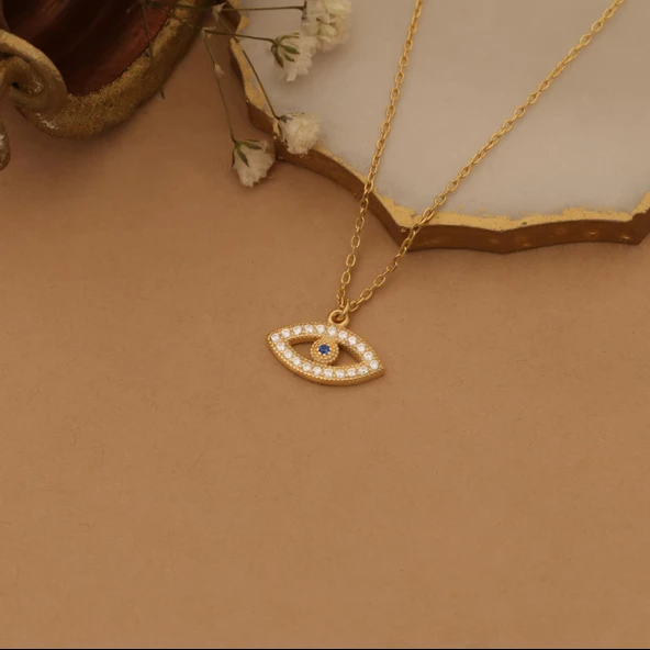 925 Ayar Gümüş Zirkon Taşlı Göz Kolye - CNS00146 - Resim 5