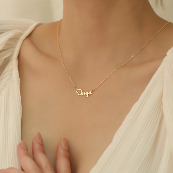 14 Ayar Mikron Kaplama Kişiye Özel isim Gümüş Kolye - CN00264 - Resim 3