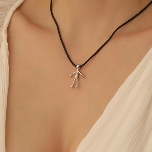 925 Ayar Gümüş Çöp Adam Figürlü Kolye - CN00261 - Resim 2