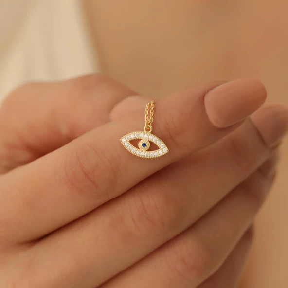 925 Ayar Gümüş Zirkon Taşlı Göz Kolye - CNS00146 - Resim 4