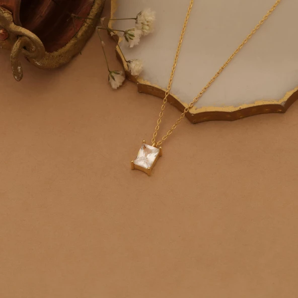 925 Ayar Gümüş Kristal Taşlı Baget Kolye - Çap 8.50 mm - CNS00152 - 5