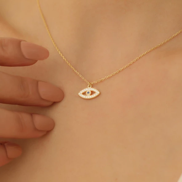 925 Ayar Gümüş Zirkon Taşlı Göz Kolye - CNS00146 ürün görseli 1