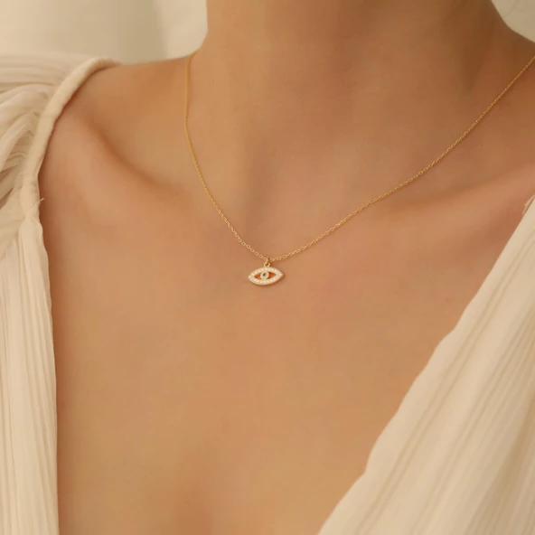 925 Ayar Gümüş Zirkon Taşlı Göz Kolye - CNS00146 - Resim 2