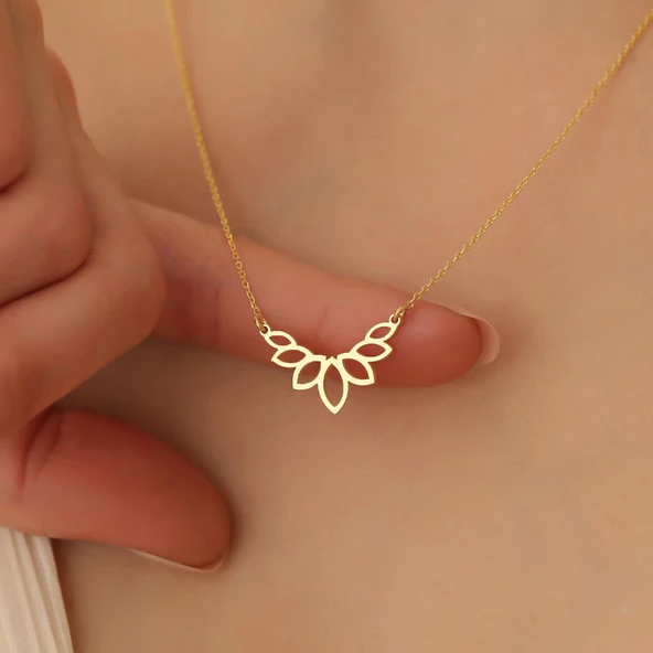 14 Ayar Altın Mikron Kaplama Lotus Çiçeği Gümüş Kolye - CN00257 - Resim 2
