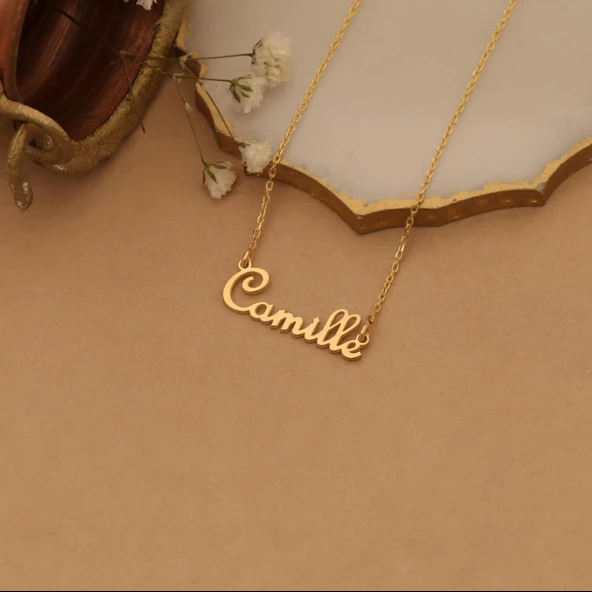 925 Ayar Gümüş French Script Font İsim Yazılı Kolye - CN00271 - 5