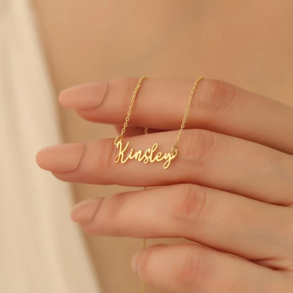 14 Ayar Altın Mikron Kaplama Kişiye Özel İsim Gümüş Kolye - CN00269 - Resim 4