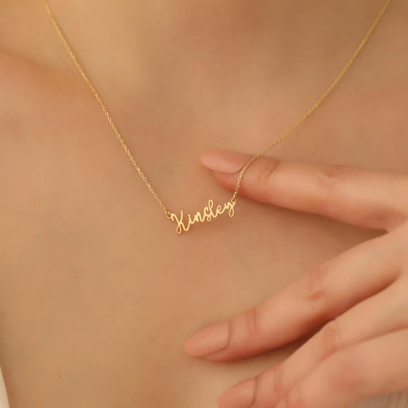 14 Ayar Altın Mikron Kaplama Kişiye Özel İsim Gümüş Kolye - CN00269 ürün görseli 1