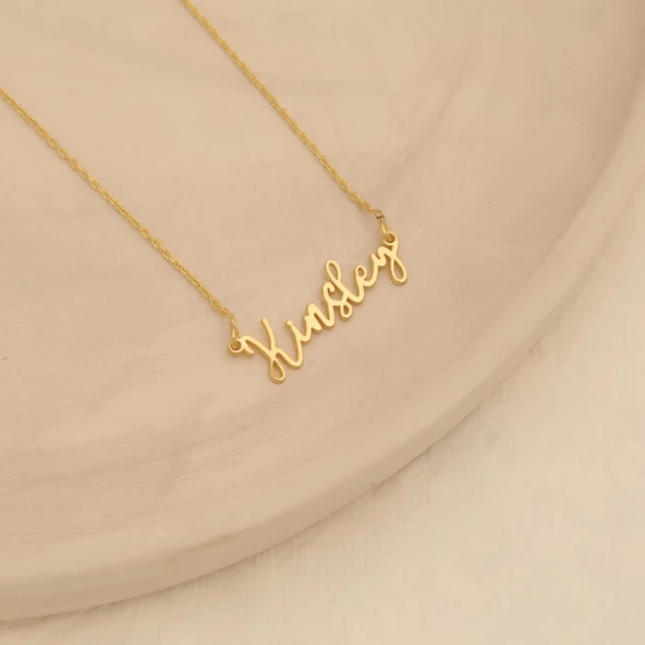 14 Ayar Altın Mikron Kaplama Kişiye Özel İsim Gümüş Kolye - CN00269 - Resim 2