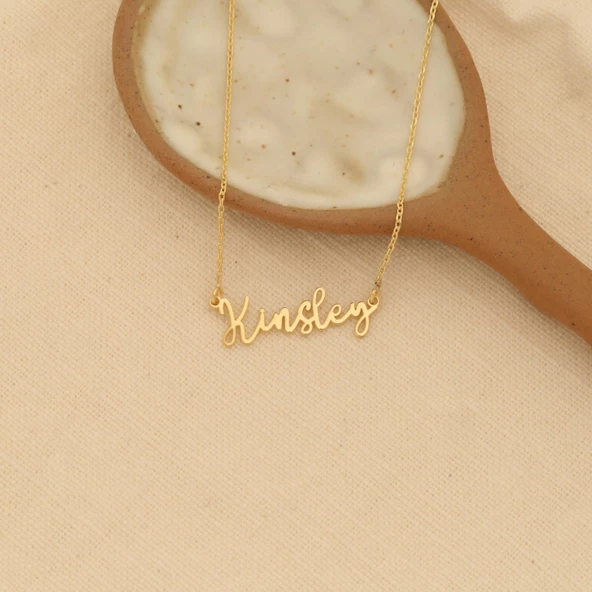 14 Ayar Altın Mikron Kaplama Kişiye Özel İsim Gümüş Kolye - CN00269 - Resim 5