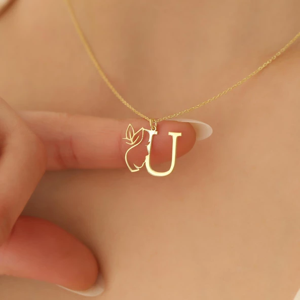 14 Ayar Mikron Altın Kaplama Kişiye Özel Kadın Silüeti Detaylı Harf Kolye - CN00277 - Resim 3