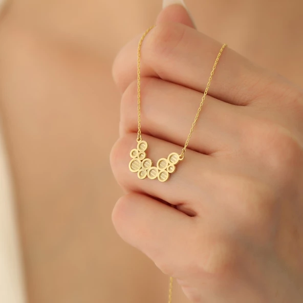 14 Ayar Altın Mikron Kaplama Minimal Tasarım Geometrik Baloncuk Gümüş Kolye - CN00287 - Resim 4