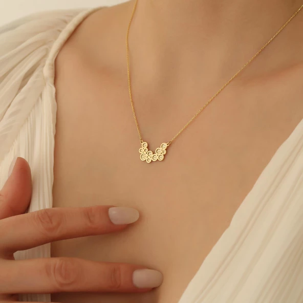 14 Ayar Altın Mikron Kaplama Minimal Tasarım Geometrik Baloncuk Gümüş Kolye - CN00287 - Resim 2