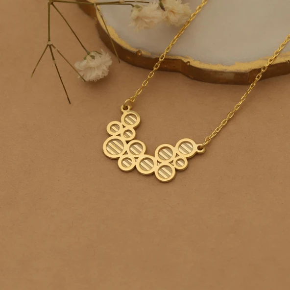 14 Ayar Altın Mikron Kaplama Minimal Tasarım Geometrik Baloncuk Gümüş Kolye - CN00287 - Resim 3