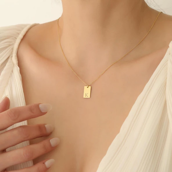 14 Ayar Altın Mikron Kaplama Minimal Tasarım Baş Harfli Bar Gümüş Kolye - CN00289 - Resim 2