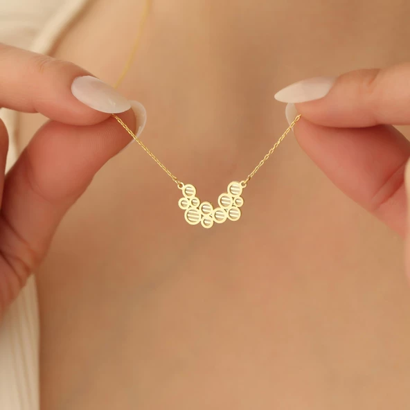 14 Ayar Altın Mikron Kaplama Minimal Tasarım Geometrik Baloncuk Gümüş Kolye - CN00287 ürün görseli 1