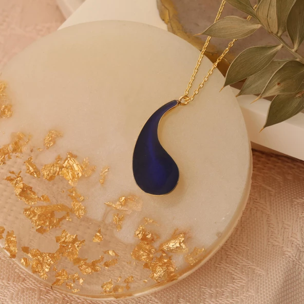 925 Ayar Gümüş Gece Mavisi Mineli Damla Kolye - CNE00116 ürün görseli 1