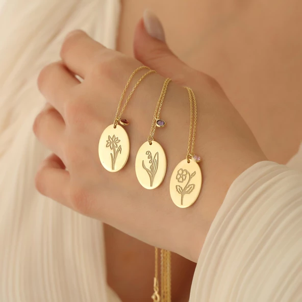 925 Ayar Gümüş Doğum Çiçeği Kolye - CNS00174 ürün görseli 1